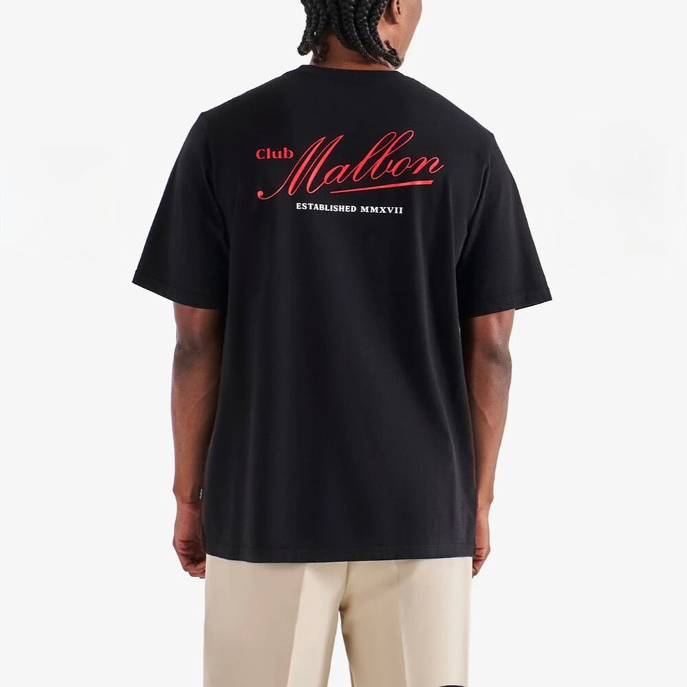 Malbon Golf Bermuda Members Tee Shirt Small NEW Black Red Logo Script T-Shirt